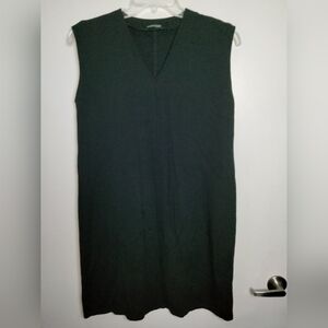 Eileen Fisher (Size M/L) Classic Black V-Neck Sleeveless Stretch LBD Midi Dress